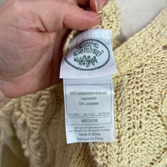 Vintage Laura Ashley Cotton French Knot Pom Crochet Knitted Cardigan Yellow SZ M - Picture 6 of 7
